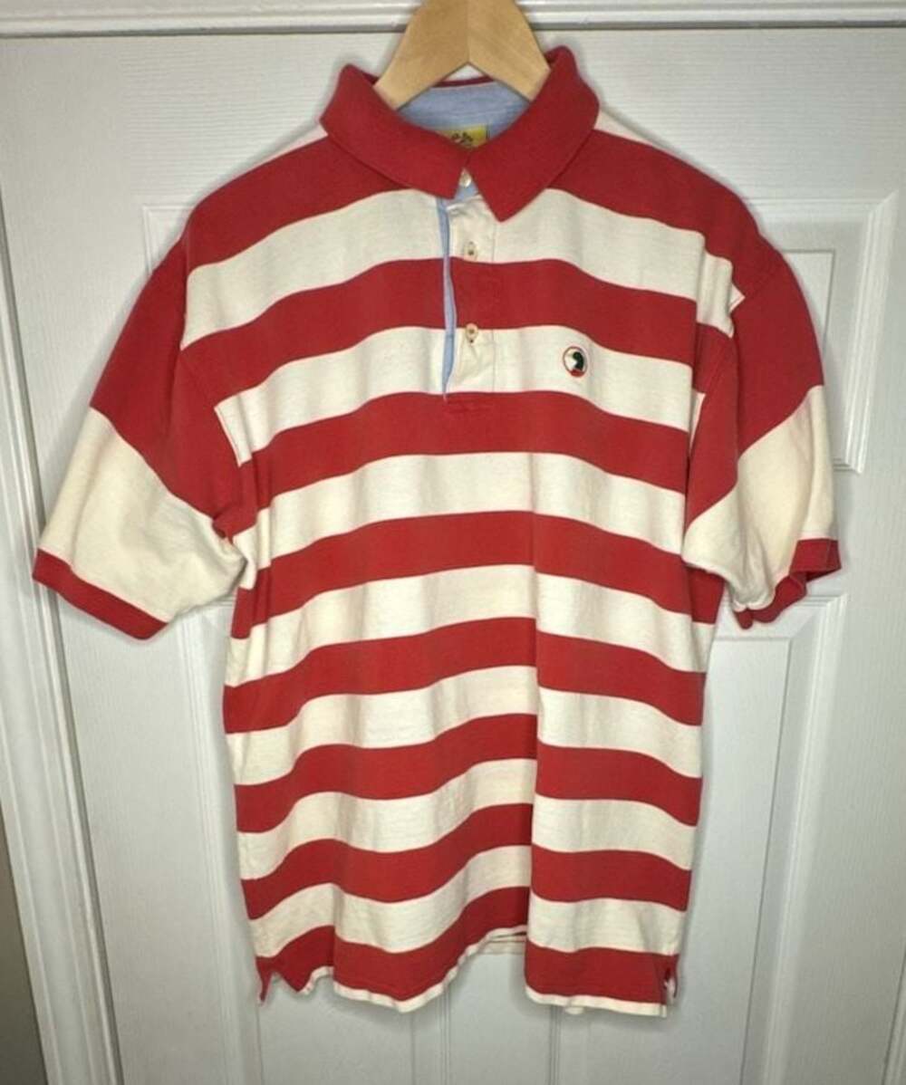 Duck Head VTG Red and White Striped Short Sleeve Rugby Polo Shirt Men's XL